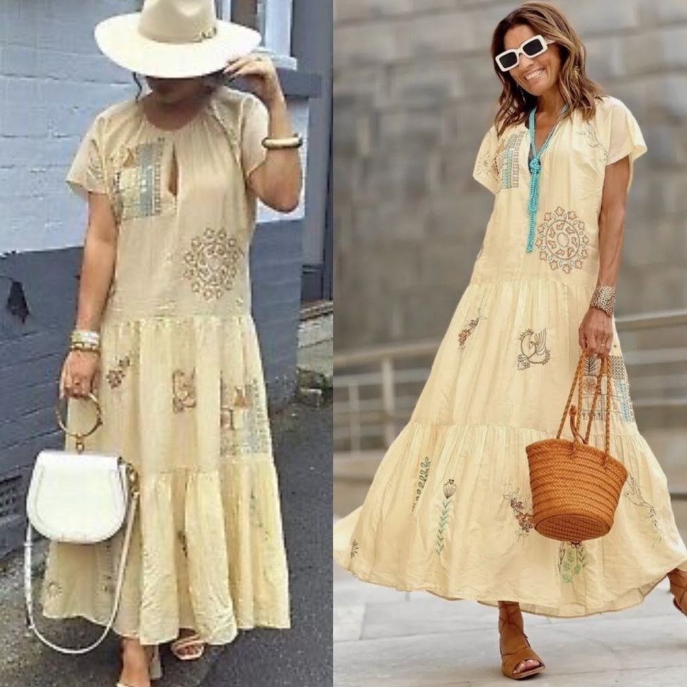 Zara Bloggers Fav Vanilla Embroidered Tiered Maxi Dress Limited Edition Size M‎